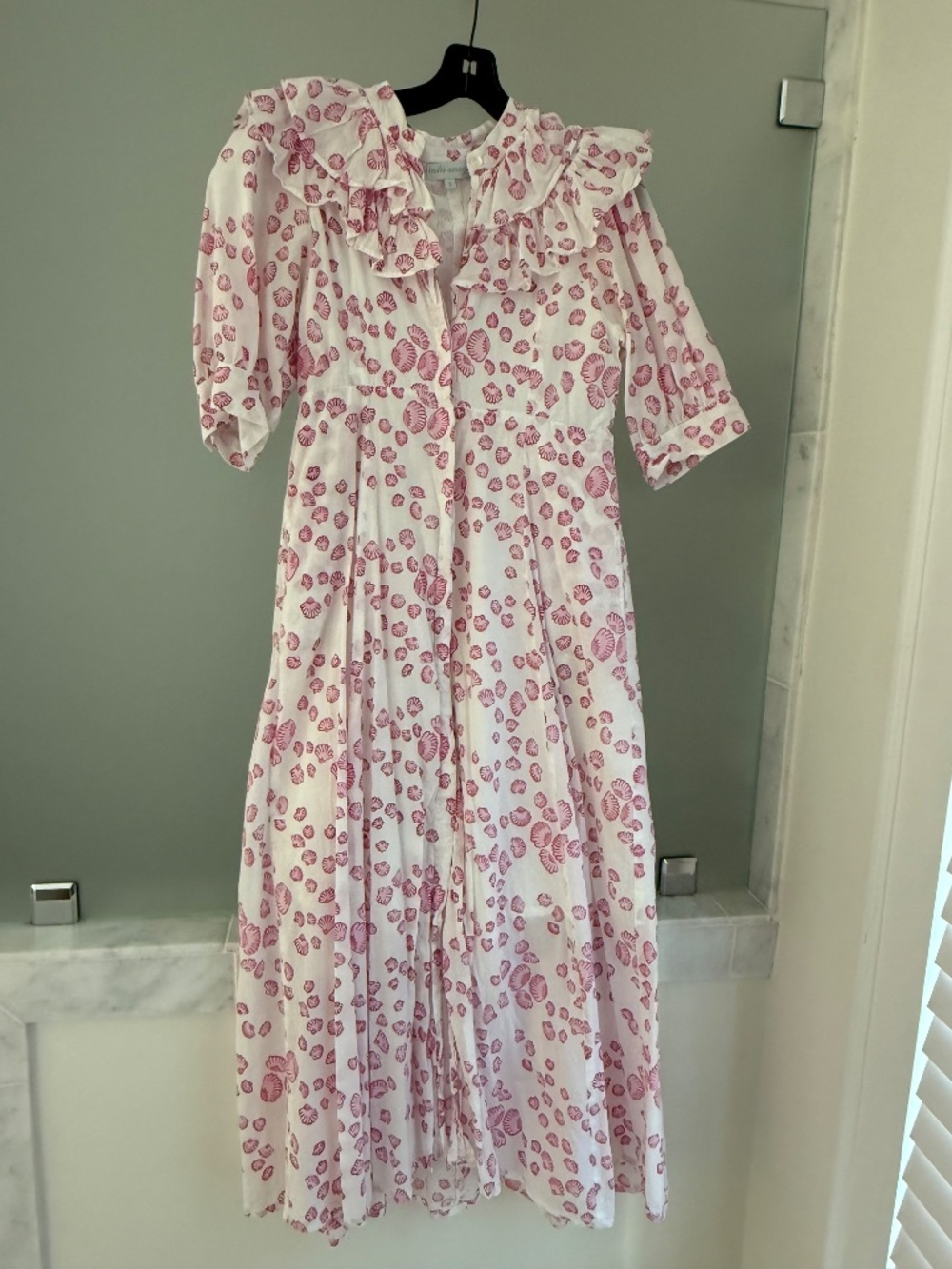 Julia Amory Pin & White Ruffled Shirt Dress Clambake Shell Size Small - Picture 4 of 9